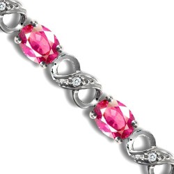18ct White Gold Natural Diamond And Pink Sapphire Bracelet