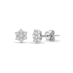 18ct White Gold 1.00cts Natural Diamond Cluster Earrings