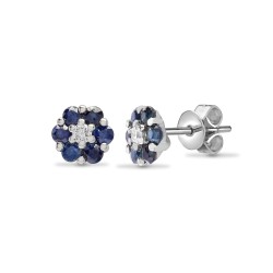 18ct White gold Natural Diamond 10pt and sapphire 55pt and stud earrings.