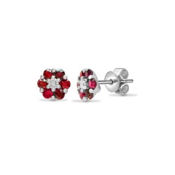 18ct White gold Natural Diamond 10pt and ruby 59pt and stud earrings.