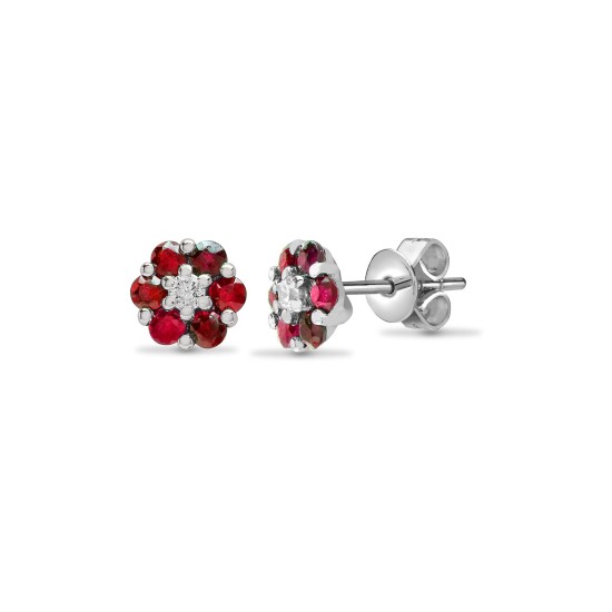 18ct White gold Natural Diamond 10pt and ruby 59pt and stud earrings.