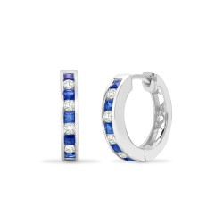 18ct White gold Natural Diamond 22pt and sapphire Hoop Earrings with a hinge notched post fixing.