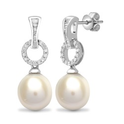 18ct White gold 42pt Natural Diamond and pearl drop stud earrings.