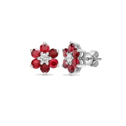 18ct White gold Natural Diamond 21pt and ruby 1.80ct stud earrings.