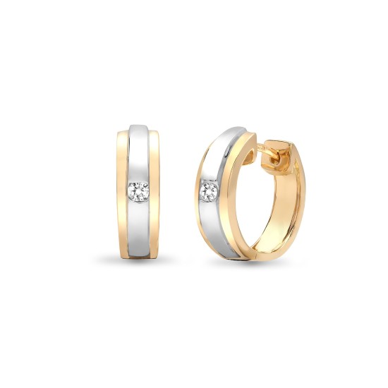 18ct White and yellow gold 6pt Natural Diamond huggie Earrings with a hinge notched post fixing.
