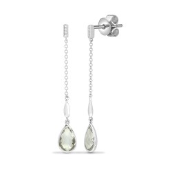 18ct White gold Natural Diamond 3pt and green amethyst 2.19ct drop stud earrings.