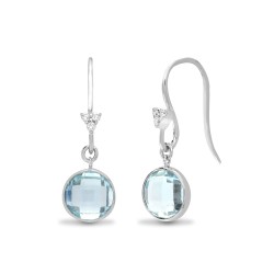 18ct White gold Natural Diamond 5pt and blue topaz 3.30ct earrings with a shepherds hook fixing.