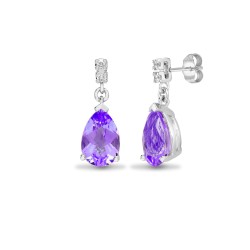 18ct White gold Natural Diamond 5pt and amethyst 2.30ct drop stud earrings.