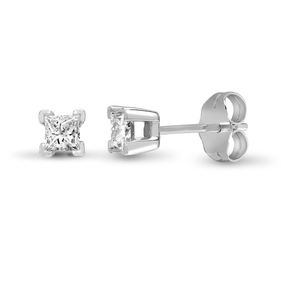 18ct White Gold 50pt Princess Cut 4 Claw Natural Diamond Stud Earrings