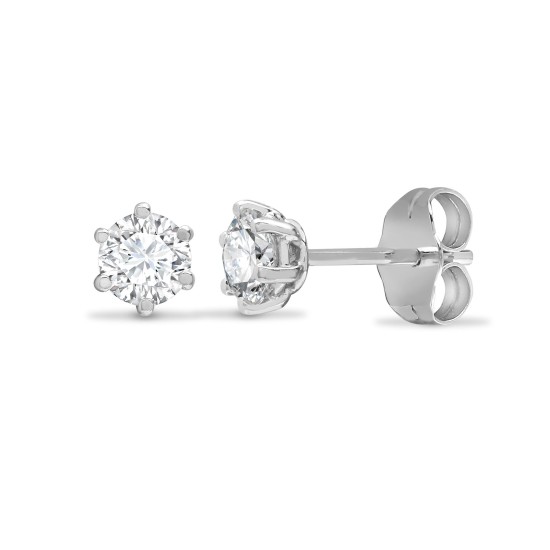 18ct White Gold 50pt 6 Claw Natural Diamond Soli Stud Earrings