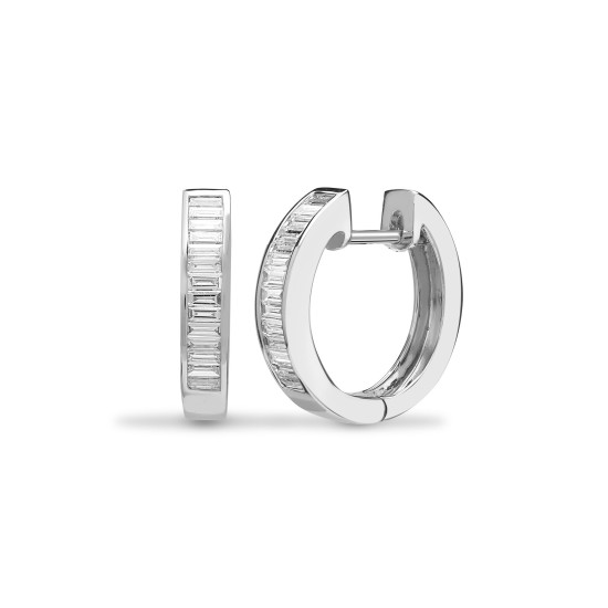 18ct White 0.53ct Baguette Natural Diamond Hoop Earrings