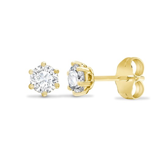 18ct Yellow Gold 20pt 6 Claw Natural Diamond Soli Stud Earrings