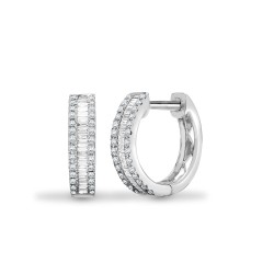 18ct White Gold 0.40ct Round & Baguette Natural Diamond Hoop Earrings