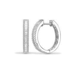 18ct White Gold 0.70ct Round & Baguette Natural Diamond Hoop Earrings