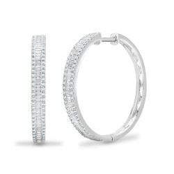 18ct White Gold 1.05ct Round & Baguette Natural Diamond Hoop Earrings