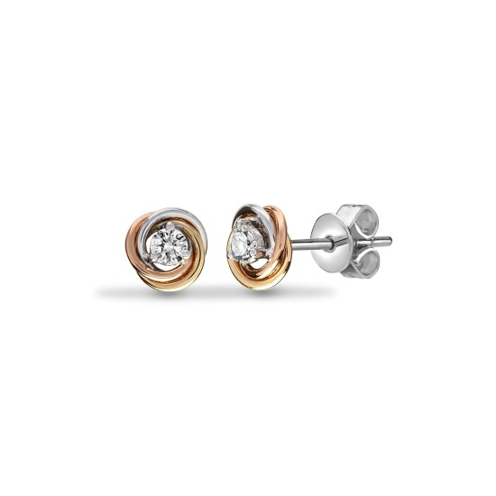 18ct 3 Colour 0.20ct Natural Diamond Knot Stud Earrings