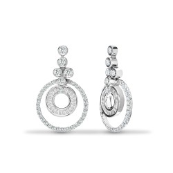 18ct White Gold 0.62ct Round & Baguette Natural Diamond Drop Earrings