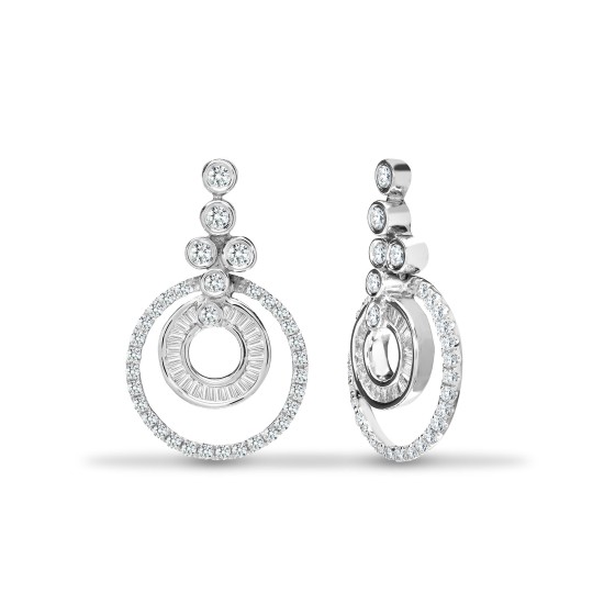 18ct White Gold 0.62ct Round & Baguette Natural Diamond Drop Earrings
