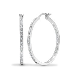 18ct White 0.31ct Natural Diamond Pave Full Set Hoop Earrings