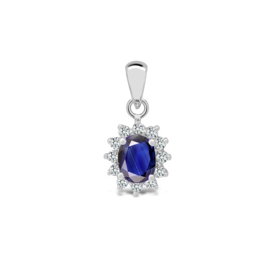 18ct White Gold Natural Diamond And Sapphire Pendant