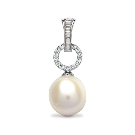 18ct White Gold Natural Diamond And Pearl Pendant