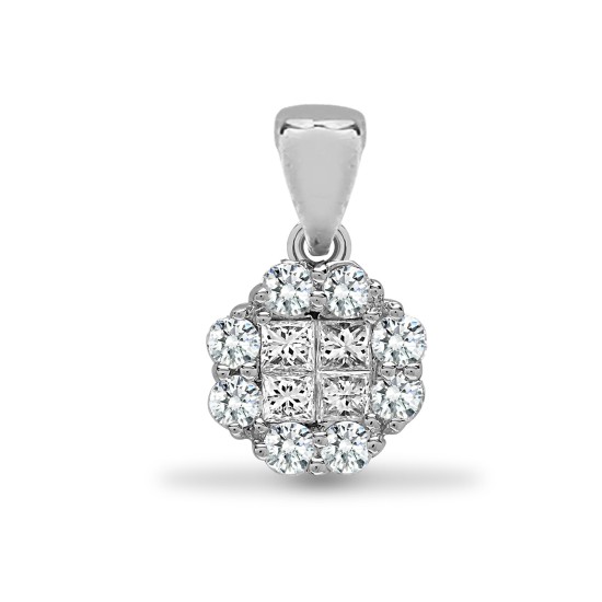 18ct White 1.00ct Round & Princess Cut Natural Diamond Pendant