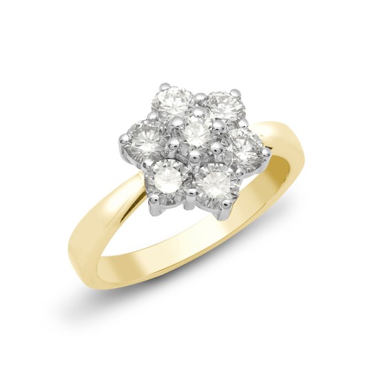 18ct Yellow/White 1.50ct Natural Diamond 7 Stone Cluster Ring