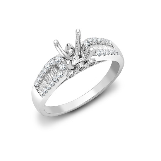 18ct White Gold 42pt Semi Set Natural Diamond Ring Mount. Fits 1.00ct