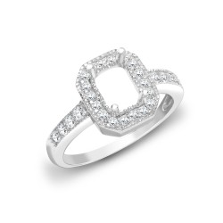 18ct White Gold 43pt Semi Set Natural Diamond Ring Mount. Fits 7x5mm