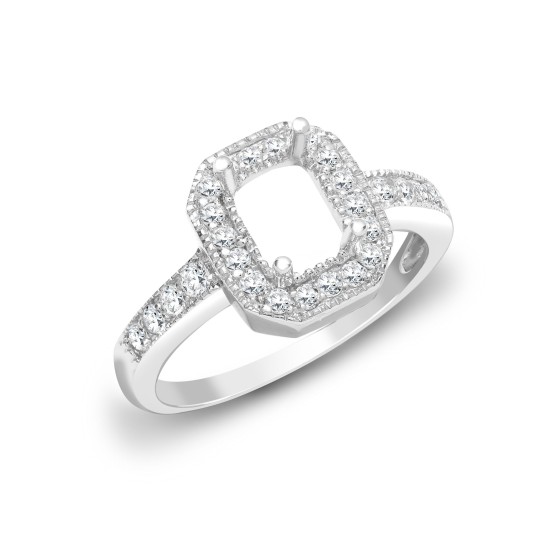 18ct White Gold 43pt Semi Set Natural Diamond Ring Mount. Fits 9x7mm