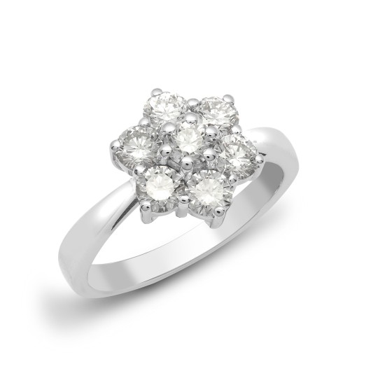 18ct White Gold 75pts 7 Stone Cluster Natural Diamond Ring