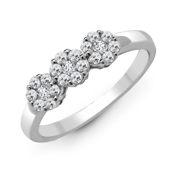 18ct White 1.50ct Natural Diamond 3 x 7 Cluster Ring