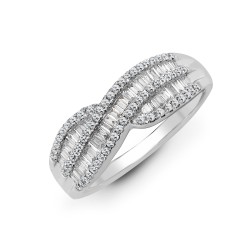 18ct White 0.69ct Natural Diamond Round Brilliant Cut & Baguette Ring