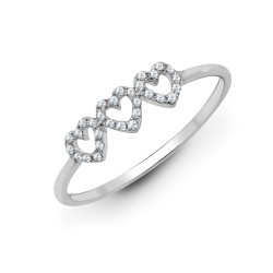 18ct White 0.10ct Natural Diamond 3 x Heart Ring