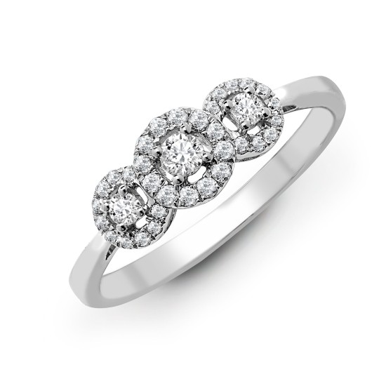 18ct White 0.60ct Natural Diamond Trilogy Halo Ring