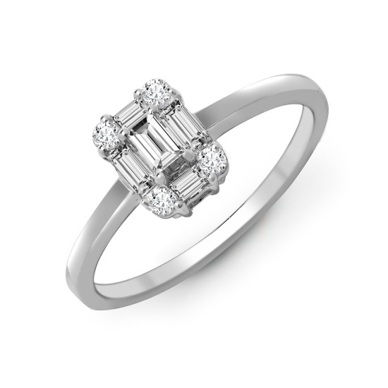 18ct White Gold 0.57ct Natural Diamond RBC & Baguette Ring