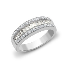 18ct White 0.94ct Round & Baguette Natural Diamond Ring