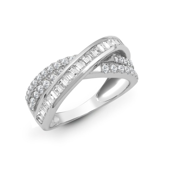 18ct White 1.14ct Round & Baguette Natural Diamond Ring