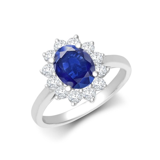 18ct White Gold 0.62ct Natural Diamond Claw-set Cluster Halo Oval Ring - Holds 8x6mm Sapphire 1.25cts