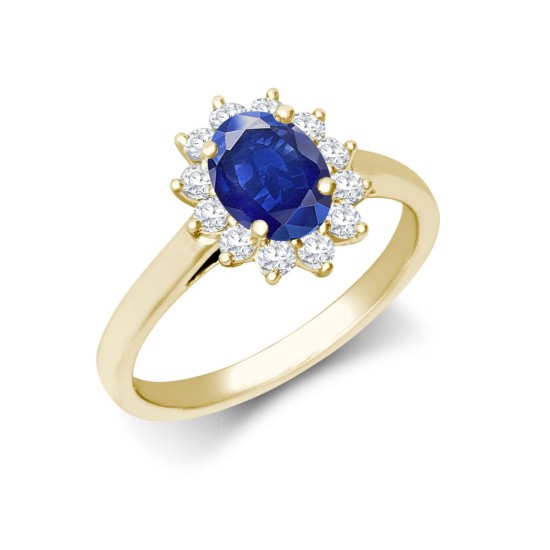 18ct Yellow Gold 0.35ct Natural Diamond Claw-set Cluster Halo Oval Ring - Holds 7x5mm Sapphire 0.75cts