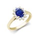 18ct Yellow Gold 0.35ct Natural Diamond Claw-set Cluster Halo Oval Ring - Holds 7x5mm Sapphire 0.75cts