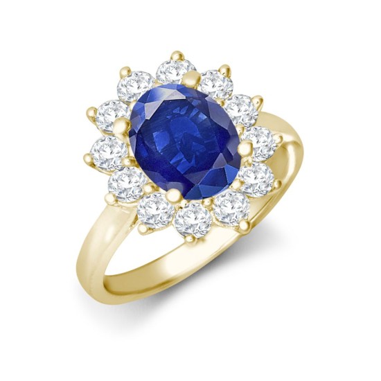 18ct Yellow Gold 0.96ct Natural Diamond Claw-set Cluster Halo Oval Ring - Holds 9x7mm Sapphire 2.00cts