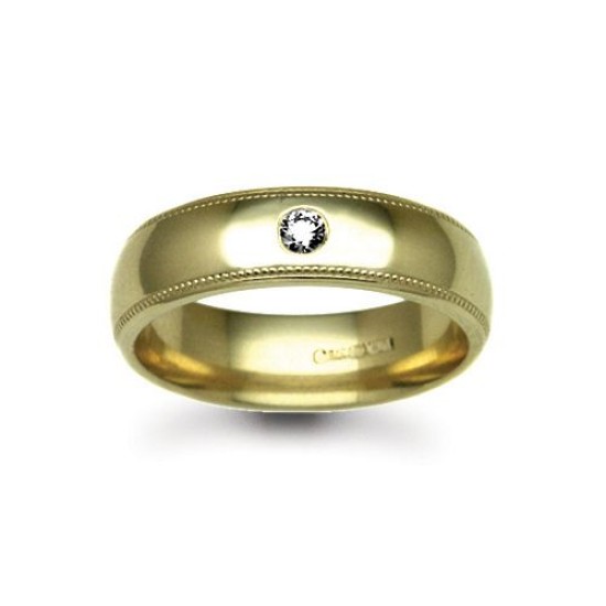 18ct Gold Yellow Natural Diamond Rubover set Wedding Ring