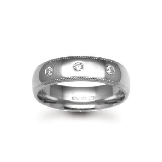 18ct Gold White Natural Diamond Rubover set Wedding Ring