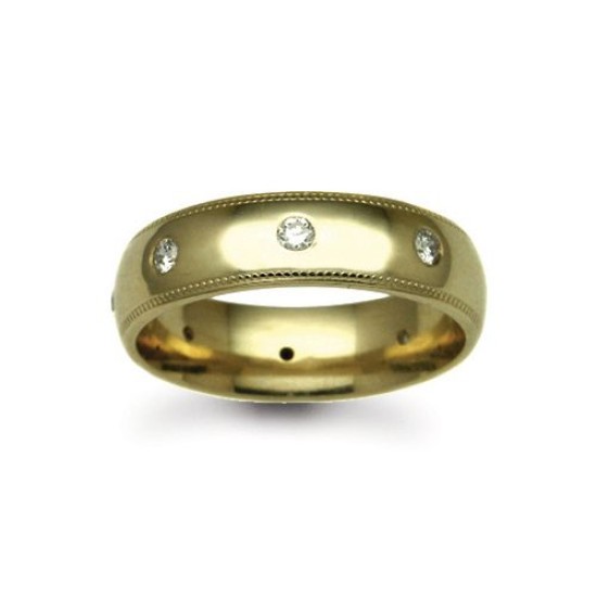 18ct Gold Yellow Natural Diamond Rubover set Wedding Ring