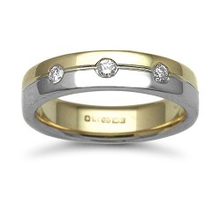 18ct Gold 2 Colour Natural Diamond Rubover set Wedding Ring