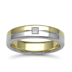 18ct Gold 2 Colour Natural Diamond Rubover set Wedding Ring
