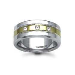 18ct Gold 2 Colour Natural Diamond Rubover set Wedding Ring