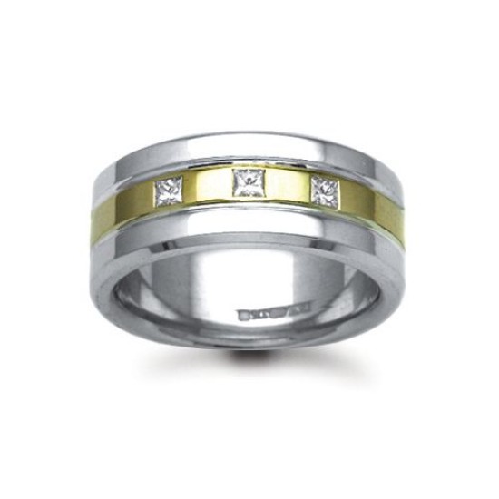 18ct Gold 2 Colour Natural Diamond Rubover set Wedding Ring