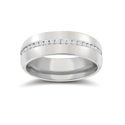 18ct White Gold RBC Court Natural Diamond Wedding Band Fully Set - 8mm - 80pts